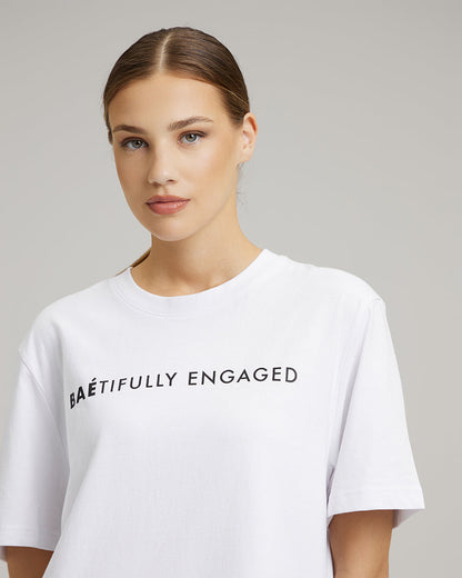 T-SHIRT DRESS WITH FEATHERS | BAÉtifully engaged in white