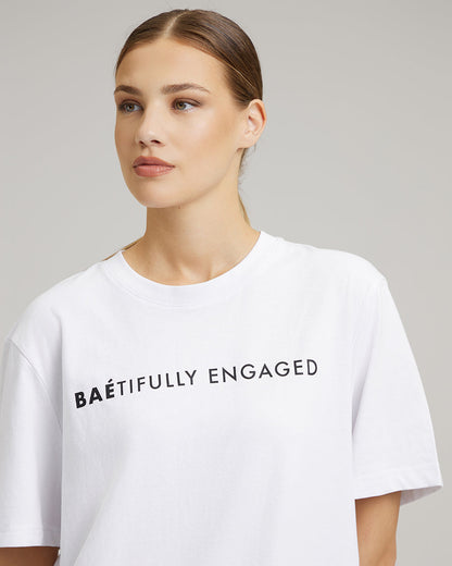 T-SHIRT DRESS WITH FEATHERS | BAÉtifully engaged in white