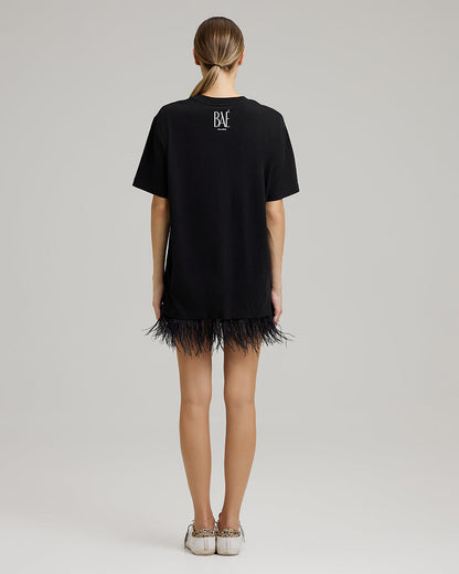 T-SHIRT DRESS WITH FEATHERS | BAÉ said yes in black