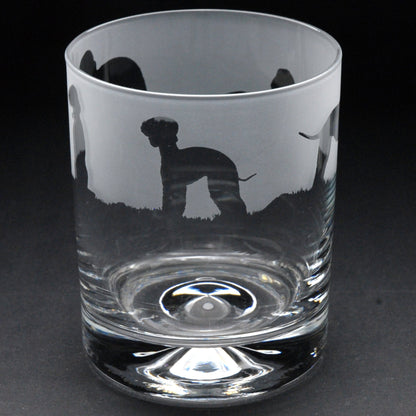 Bedlington Terrier Dog Whiskey Tumbler Glass - Hand Etched/Engraved Gift