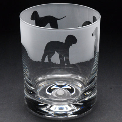 Bedlington Terrier Dog Whiskey Tumbler Glass - Hand Etched/Engraved Gift