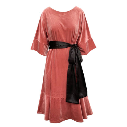 Dana Dress In Dusky Pink Velour With Belt