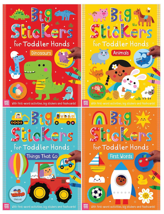 Big Stickers for Toddler Hands (Set of 4 Activity Books) (Animals, Dinosaurs, First Words, Things That Go)