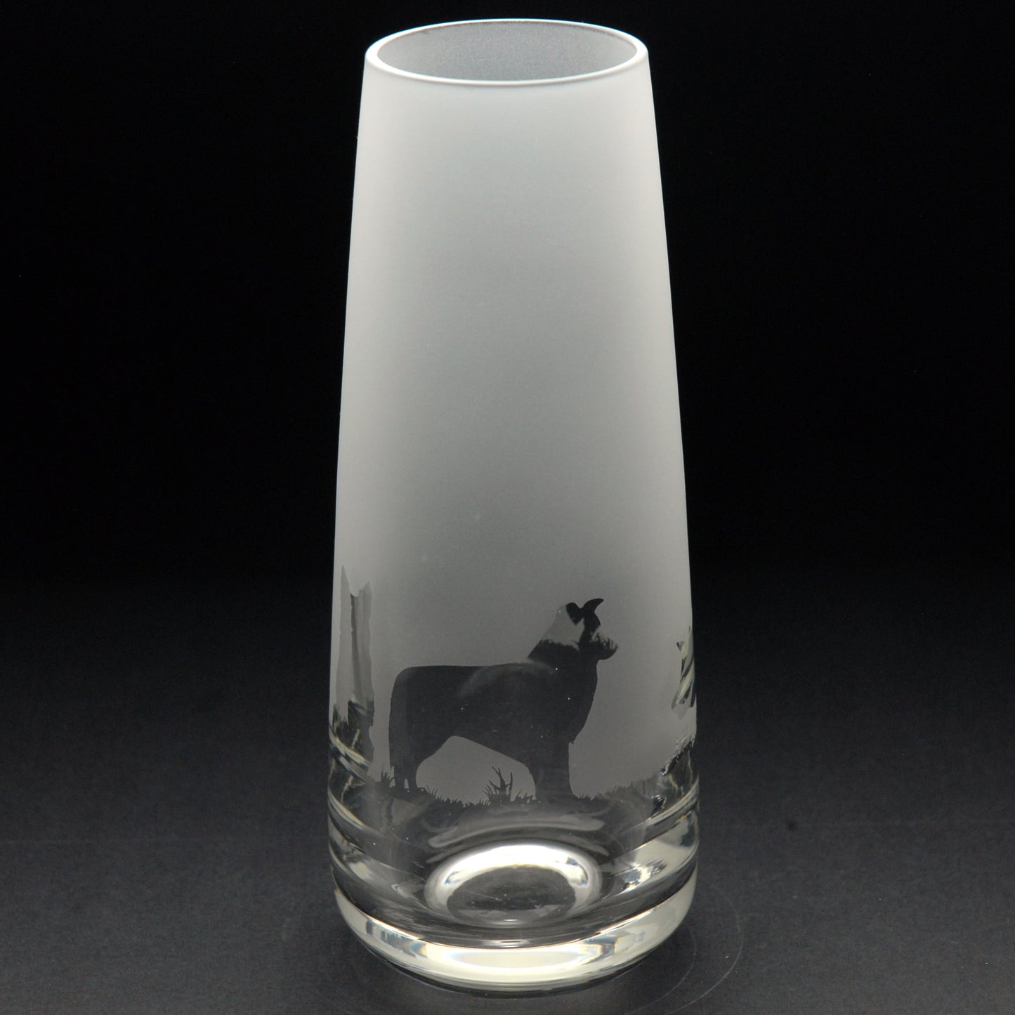 Border Collie Dog Glass Bud Vase - Hand Etched/Engraved Gift