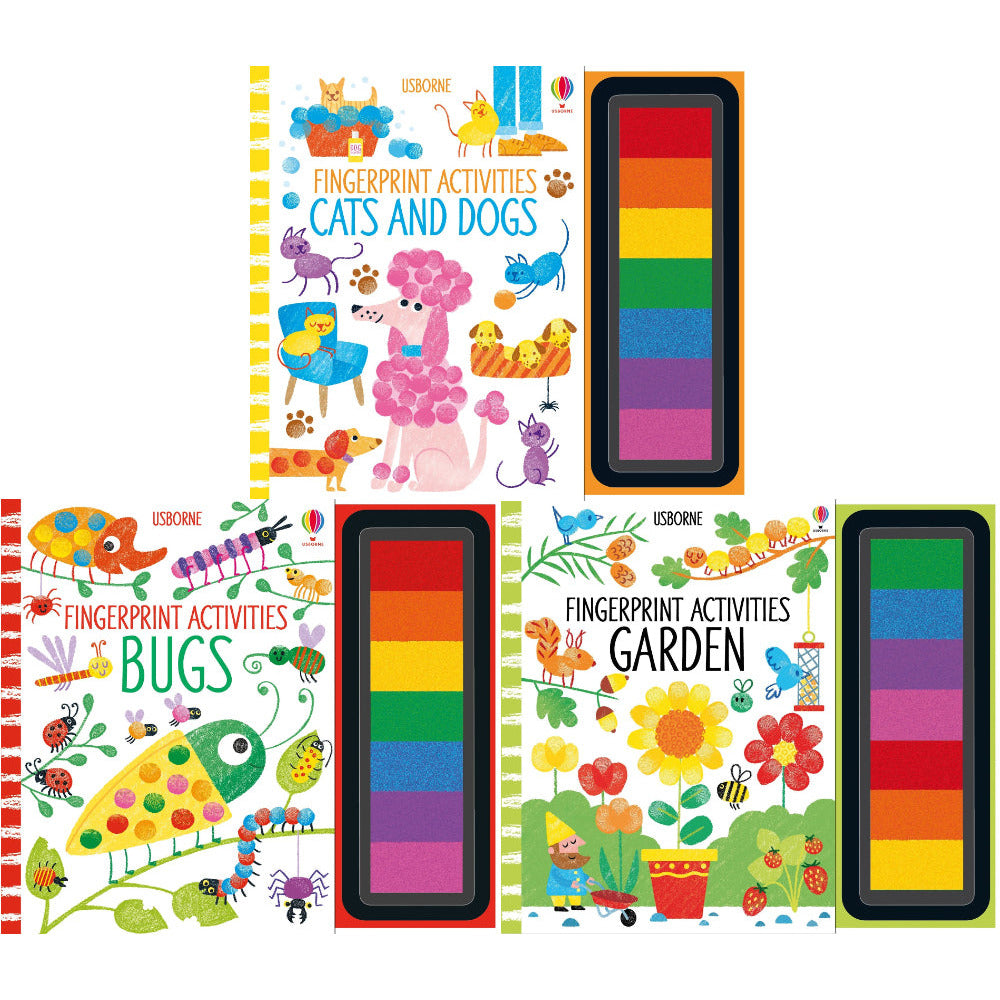 Usborne Fingerprint Activities Series 3 Books Collection Set - Garden, Cats & Dogs, Bugs