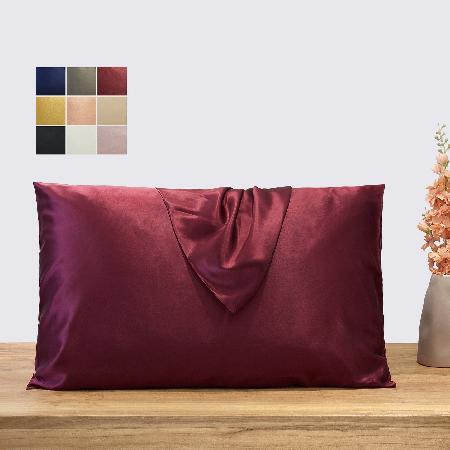 Burgundy Pure Mulberry Silk Pillowcase | Standard, Queen & King | 22 Momme | Float Collection