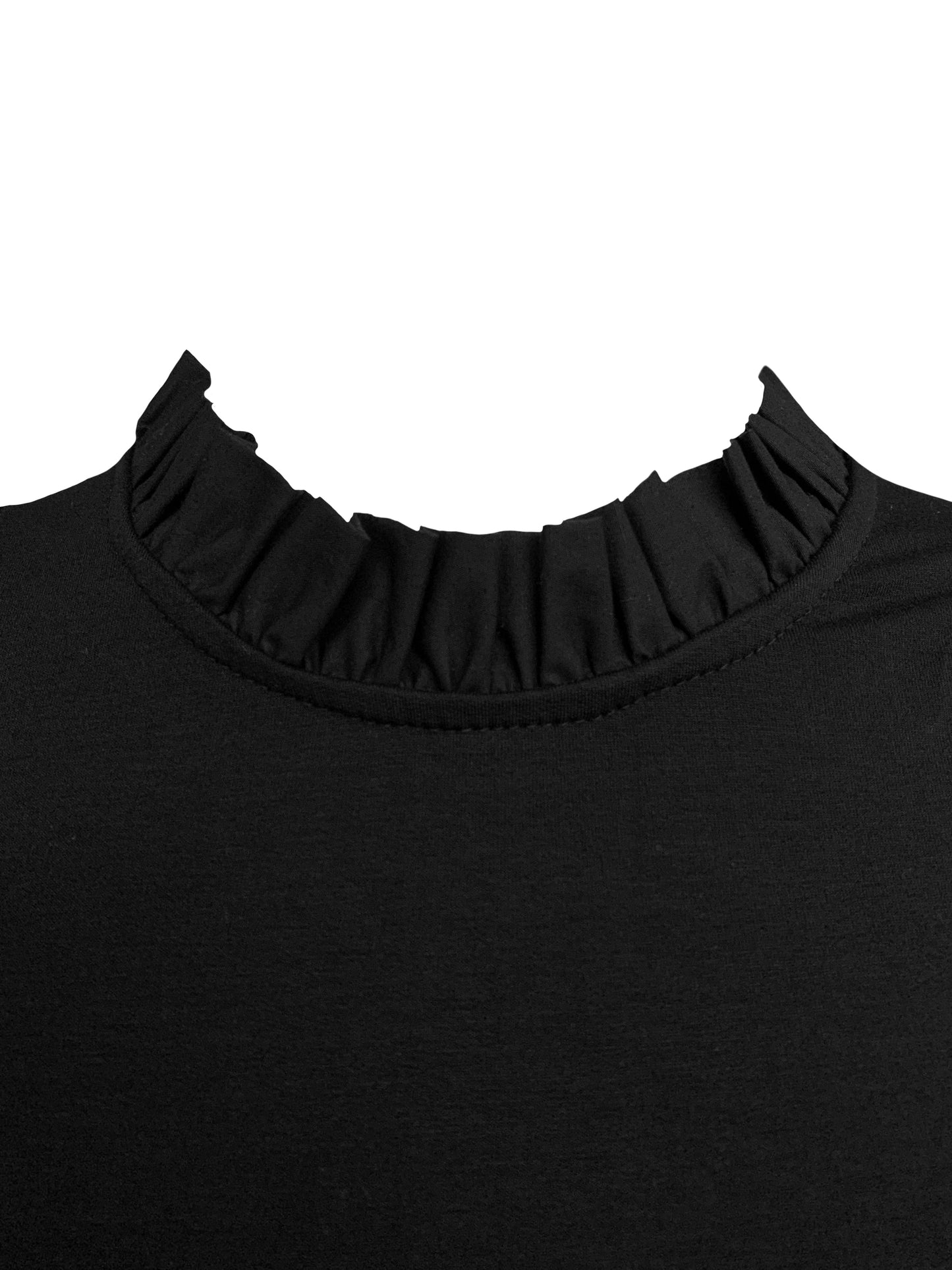 This is a black sleeveless top with neck frill silhouetted against a white background.