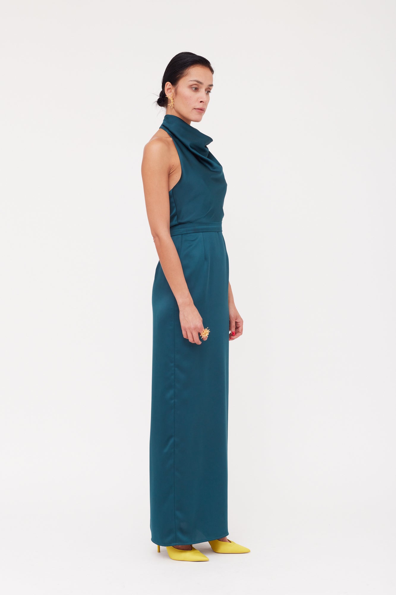 CASANDRA Blue Maxi Evening Dress With Cowl Neck