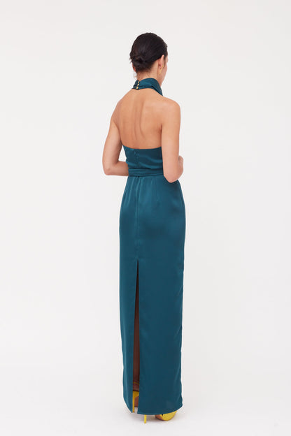 CASANDRA Blue Maxi Evening Dress With Cowl Neck