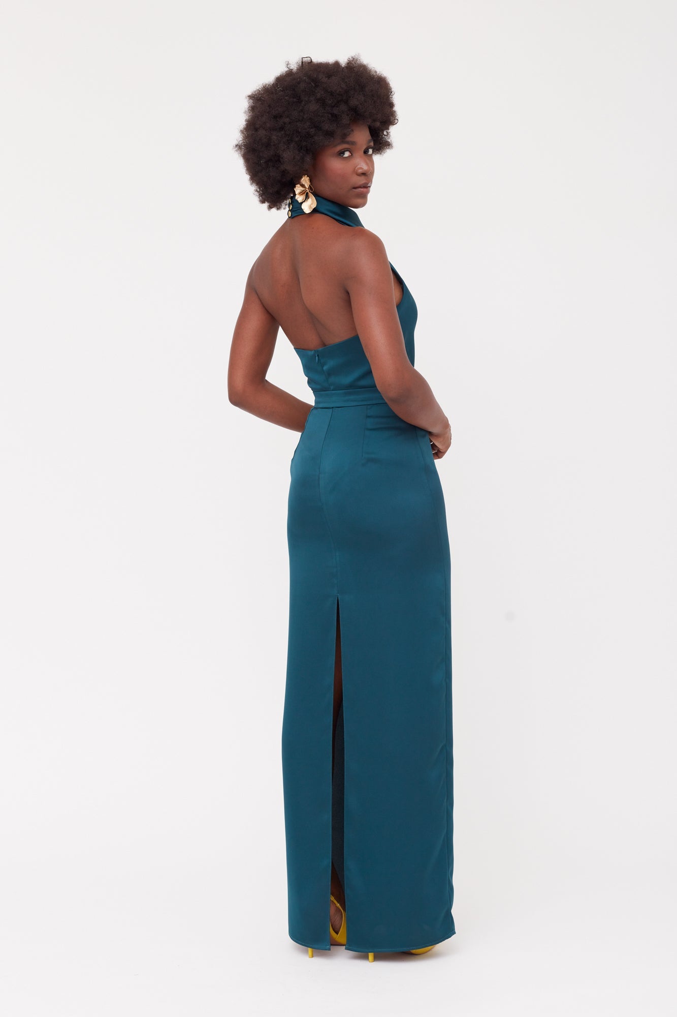 CASANDRA Blue Maxi Evening Dress With Cowl Neck