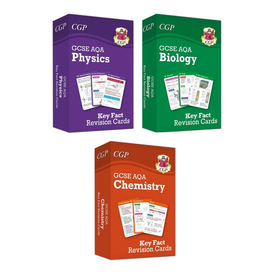 GCSE Biology AQA Key Fact Revision Cards Set of 3 (Biology, Chemistry, Physics)