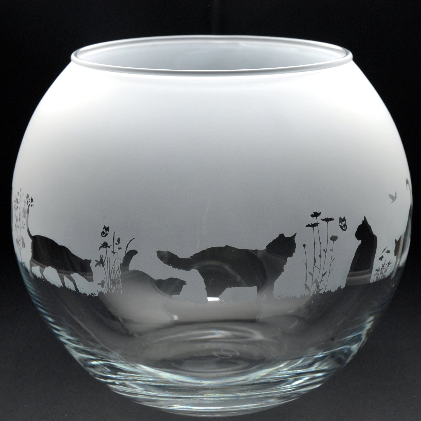 Cat Glass Flora Bowl Vase - Hand Etched/Engraved Gift