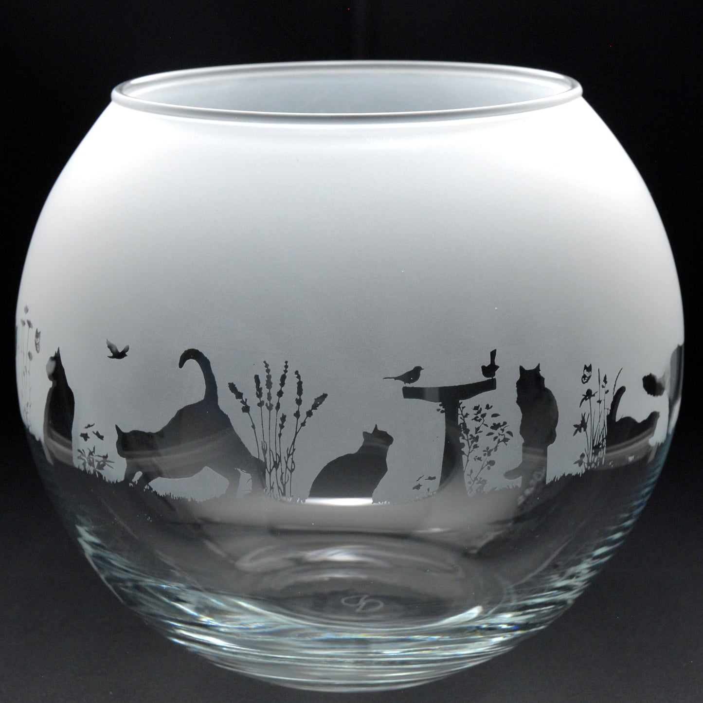 Cat Glass Flora Bowl Vase - Hand Etched/Engraved Gift