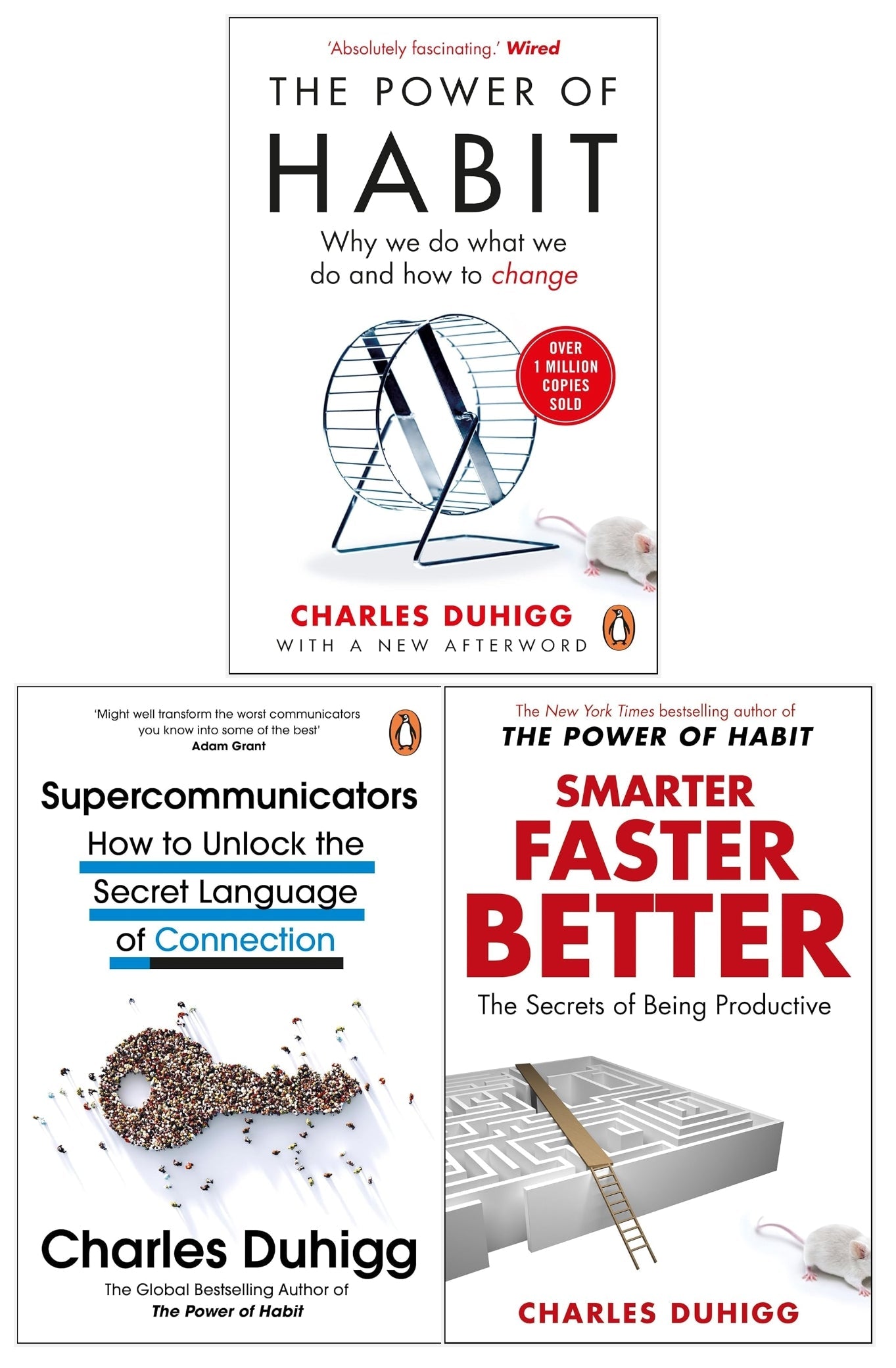 Charles Duhigg 3 Books Collection Set (Supercommunicators, Smarter Faster Better, The Power of Habit)