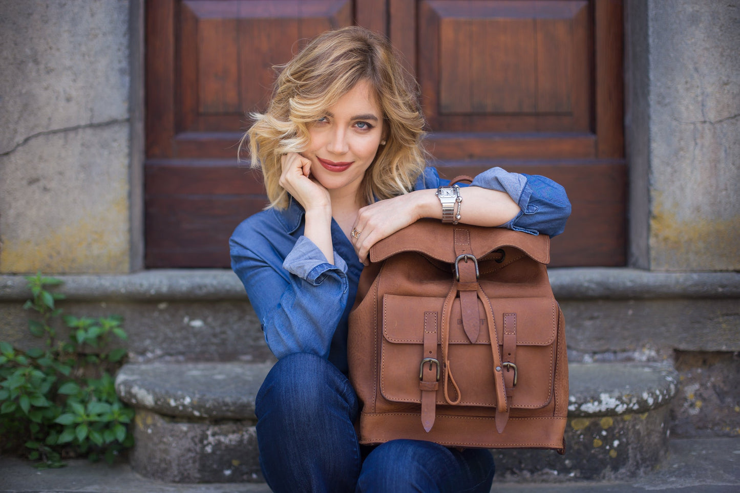 Leather Backpack in Heritage Brown Mod 103