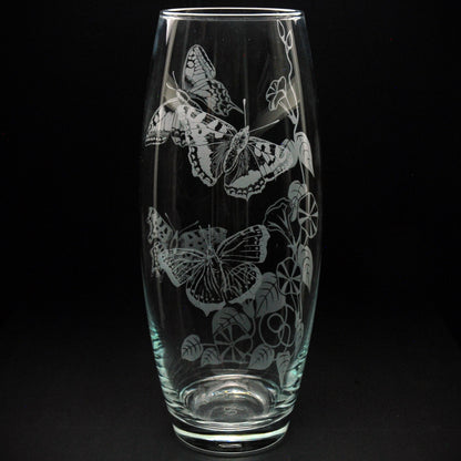 Convolvulus and Butterfly Glass Botanica Vase - Hand Etched/Engraved Gift