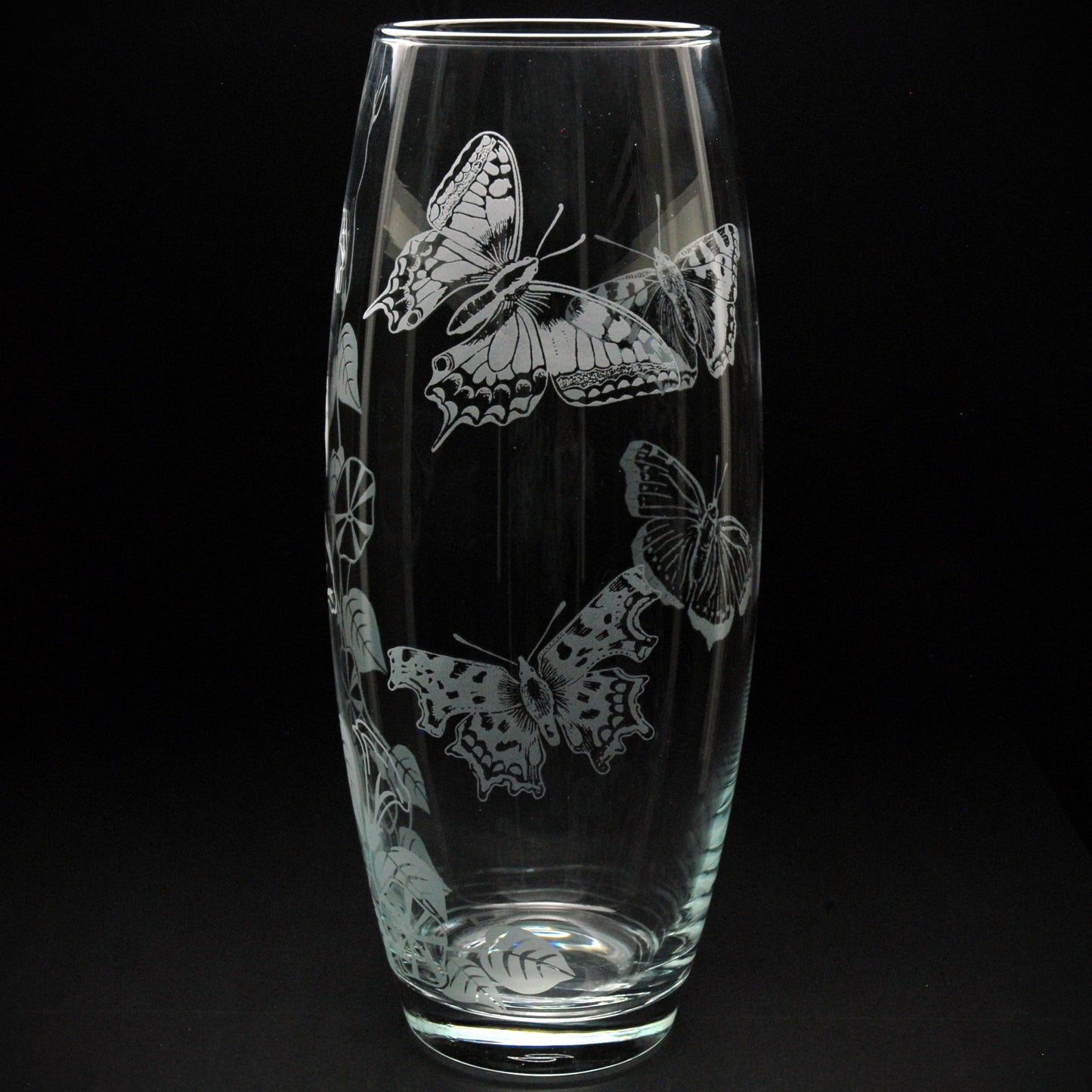 Convolvulus and Butterfly Glass Botanica Vase - Hand Etched/Engraved Gift