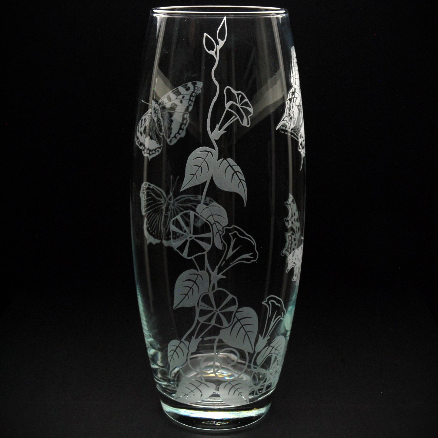 Convolvulus and Butterfly Glass Botanica Vase - Hand Etched/Engraved Gift