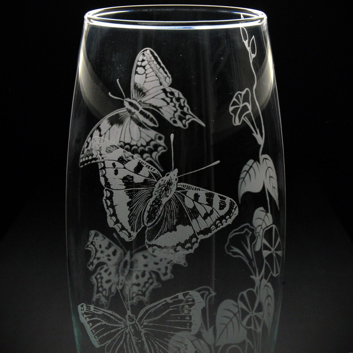 Convolvulus and Butterfly Glass Botanica Vase - Hand Etched/Engraved Gift