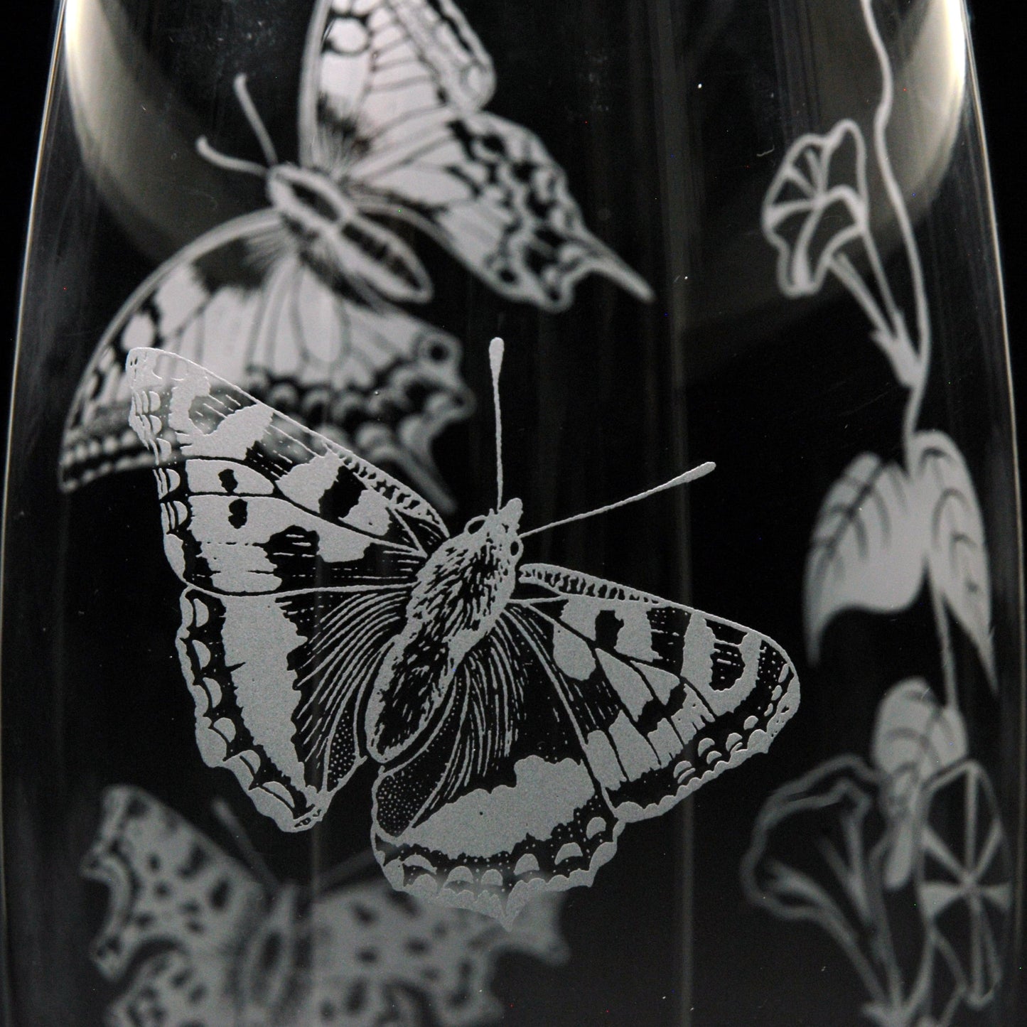 Convolvulus and Butterfly Glass Botanica Vase - Hand Etched/Engraved Gift