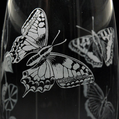 Convolvulus and Butterfly Glass Botanica Vase - Hand Etched/Engraved Gift