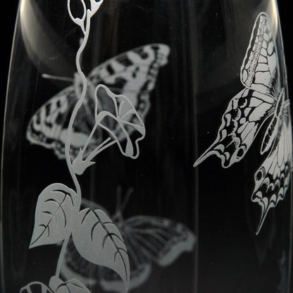 Convolvulus and Butterfly Glass Botanica Vase - Hand Etched/Engraved Gift