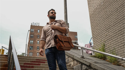 Leather Briefcase in Cuoio Dark Brown