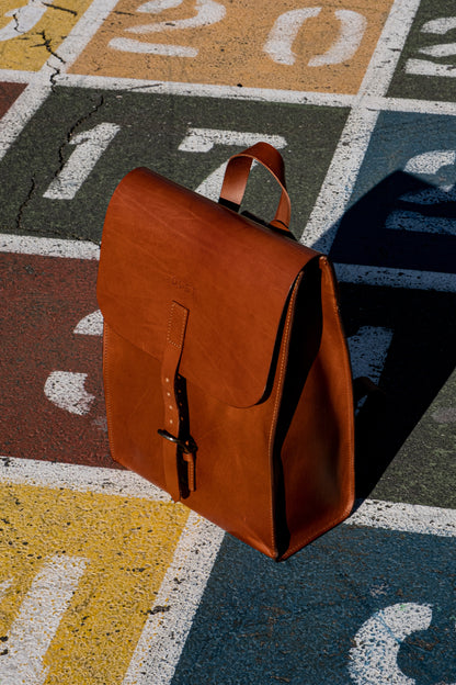 Leather Backpack in Cuoio Brown Mod 120