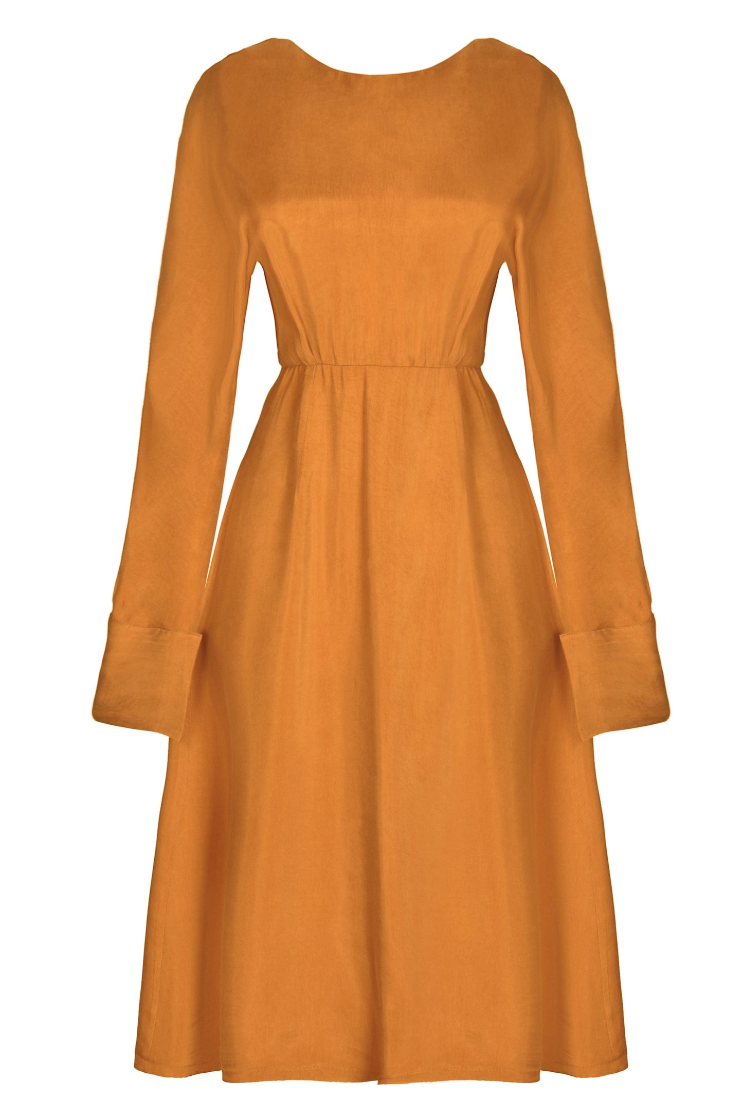 a Sarvin Mustard long sleeve Midi Dress.