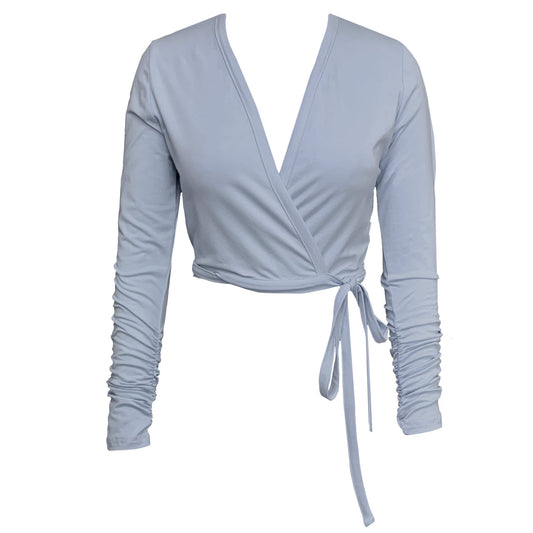 Daisy Ballet Wrap Top In Cornflower Blue