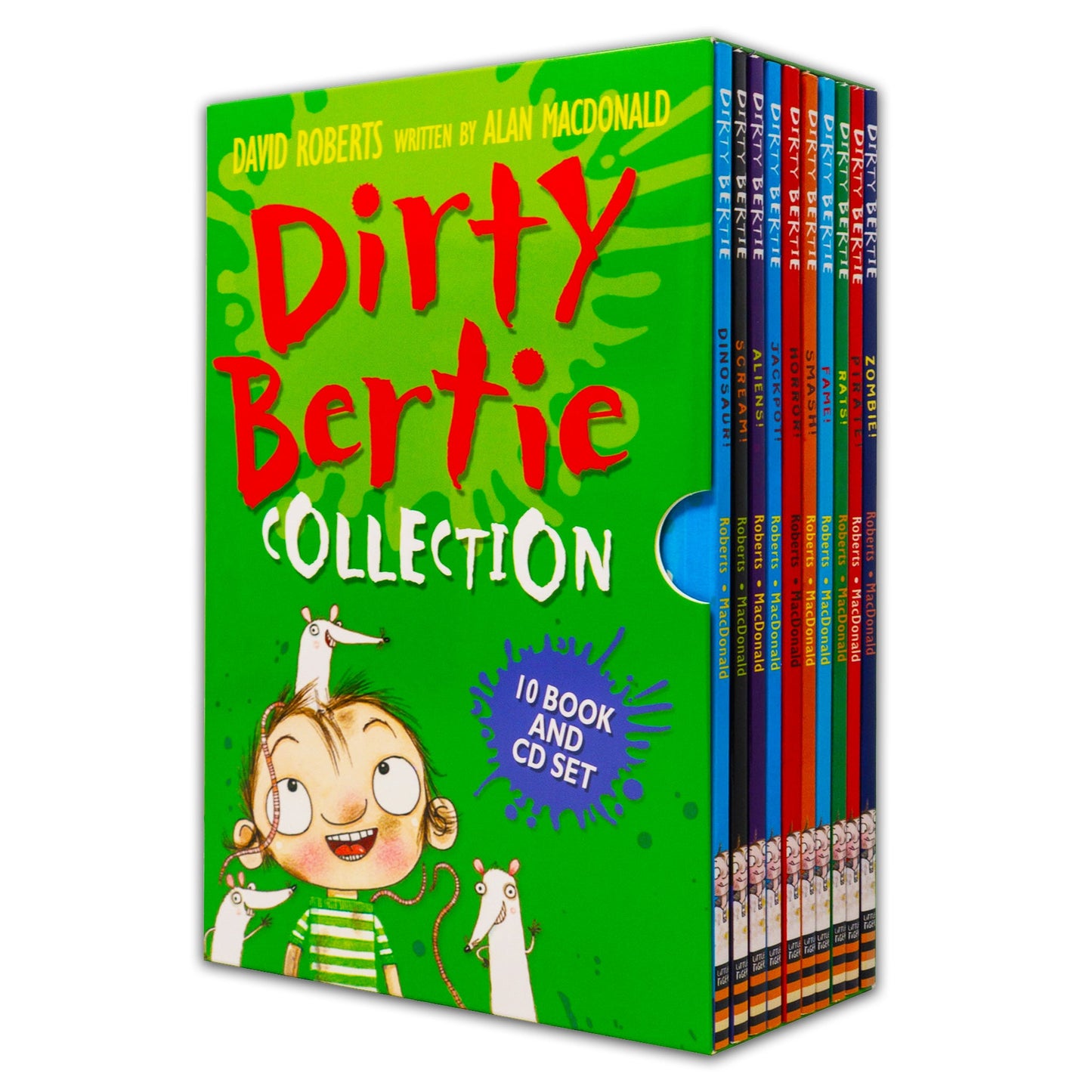 Dirty Bertie Collection 10 Books Box Set with CDs by David Roberts (Zombie!, Pirate!, Rats!, Fame!, Smash!, Horror!, Jackpot!, Aliens!, Scream!...)