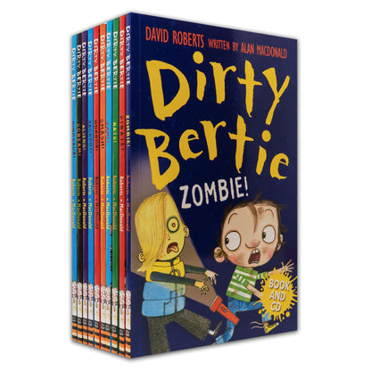 Dirty Bertie Collection 10 Books Box Set with CDs by David Roberts (Zombie!, Pirate!, Rats!, Fame!, Smash!, Horror!, Jackpot!, Aliens!, Scream!...)