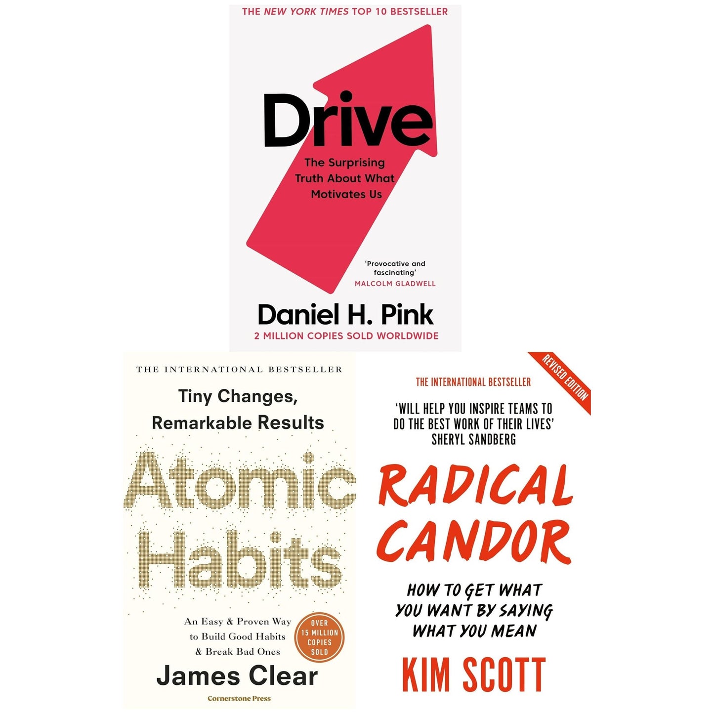 Drive The Surprising Truth, Radical Candor, Atomic Habits 3 Books Collection Set