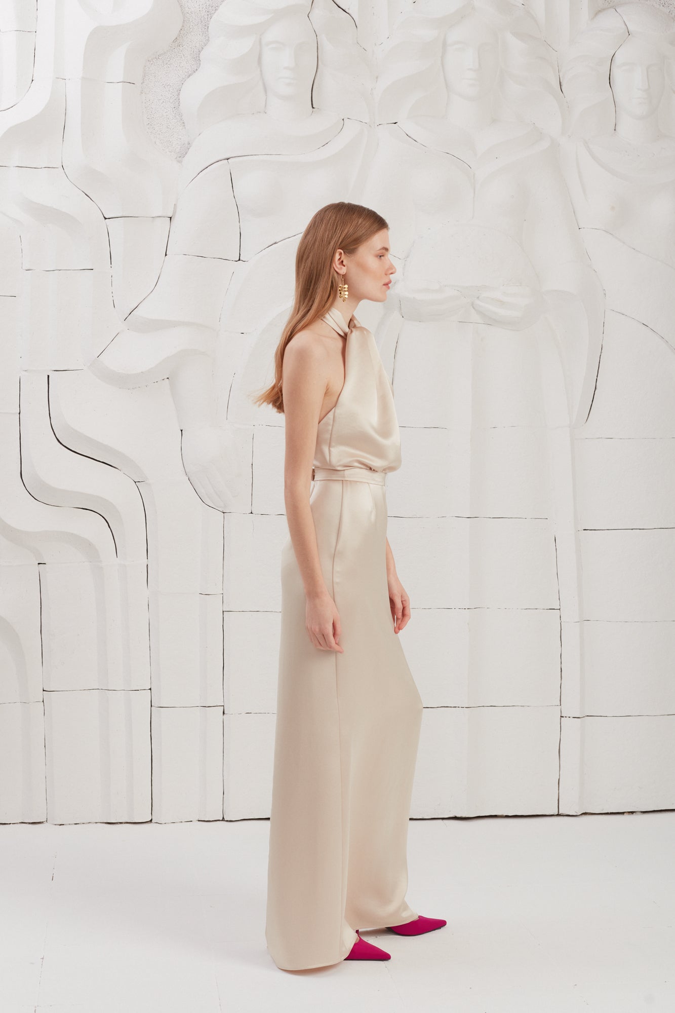 Champagne satin backless evening maxi dress ELONA