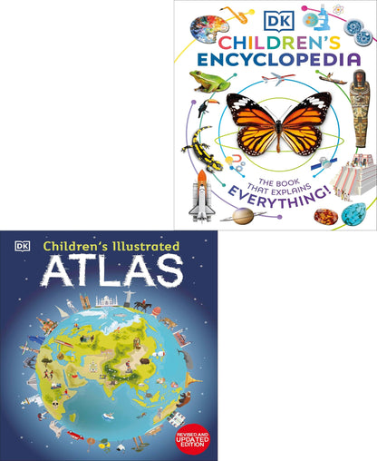 Dk Childrens Encyclopedia (HB), Childrens Illustrated Atlas 2 Books Collection Set