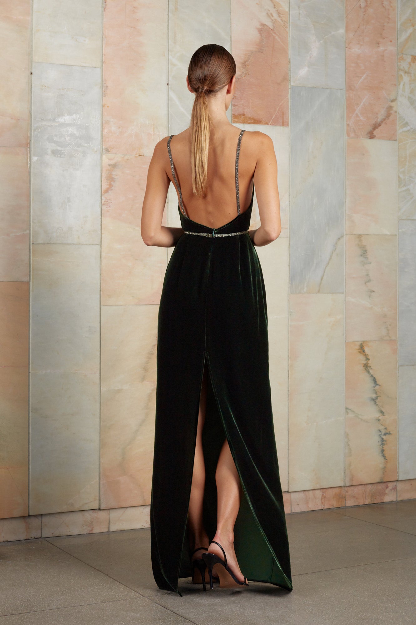 Dark green maxi dress with back slit