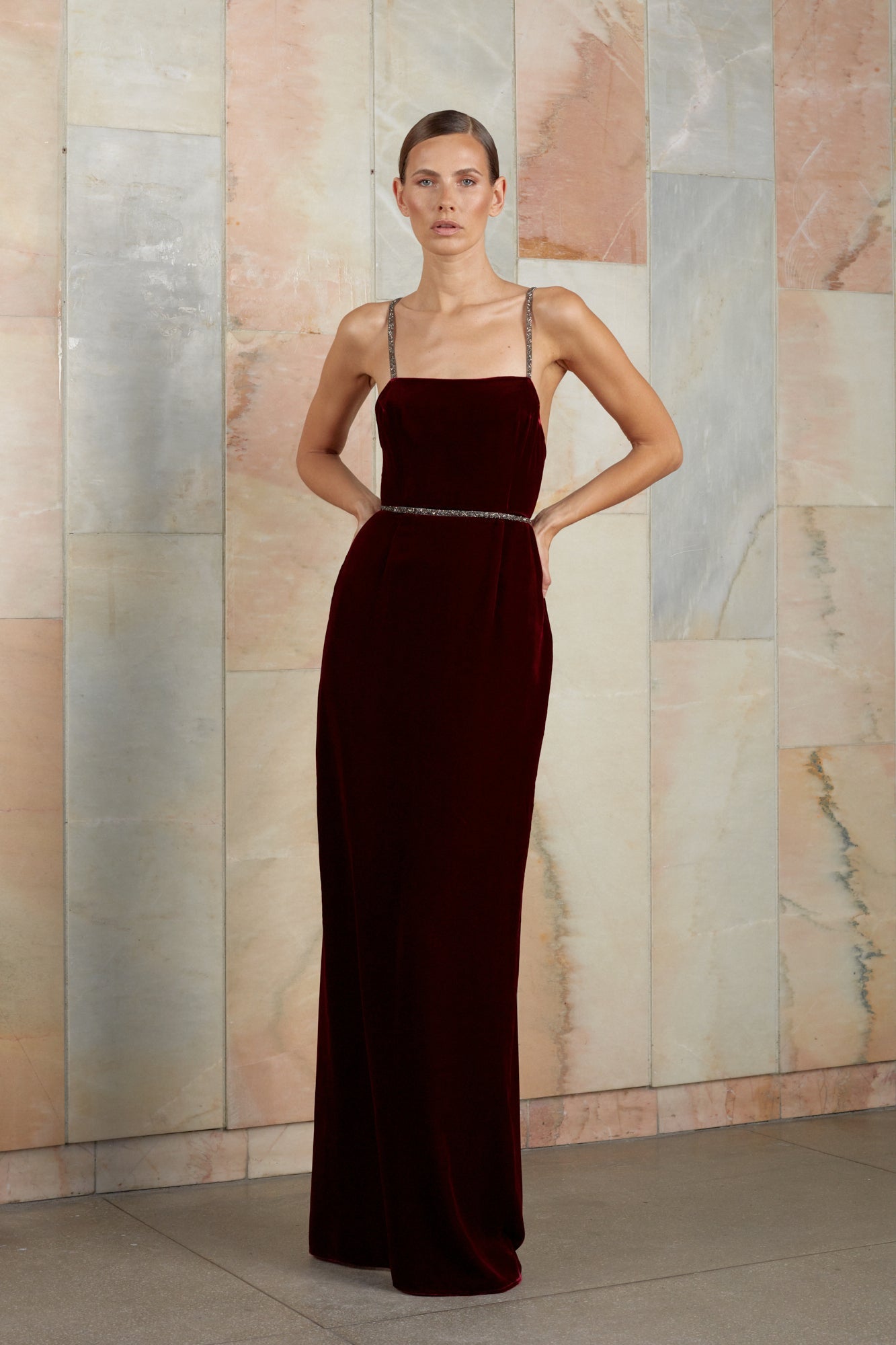 Red wine evening maxi dress ENIGMA 