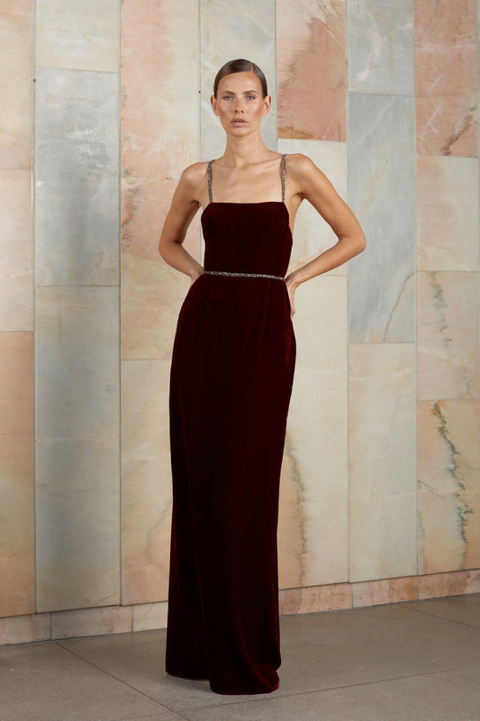 Red wine evening maxi dress ENIGMA 