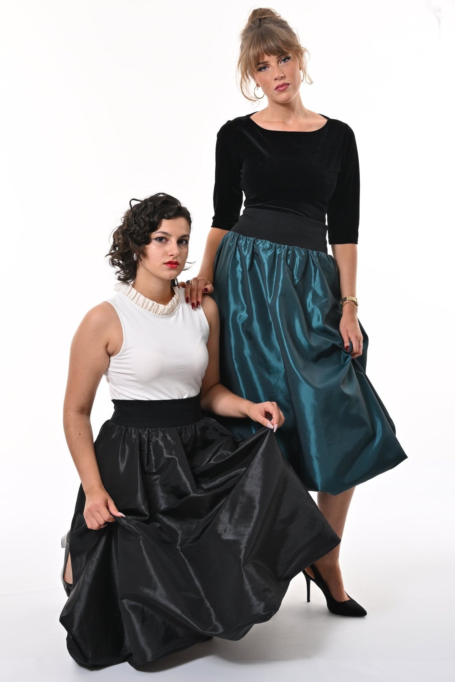 Enoki Puffball Skirt In Teal Taffeta