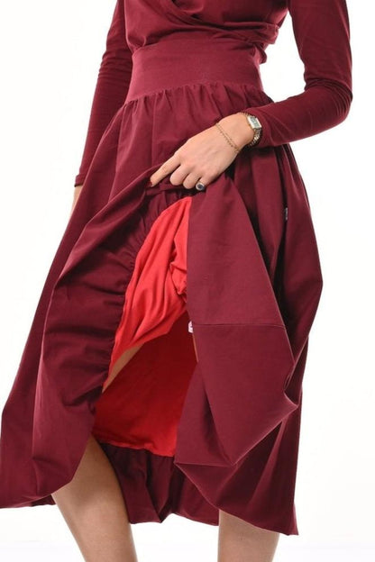 Enoki Puffball Skirt In Burgundy