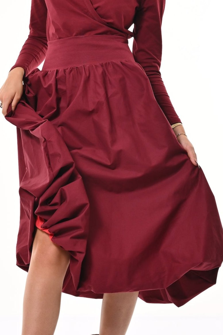 Enoki Puffball Skirt In Burgundy