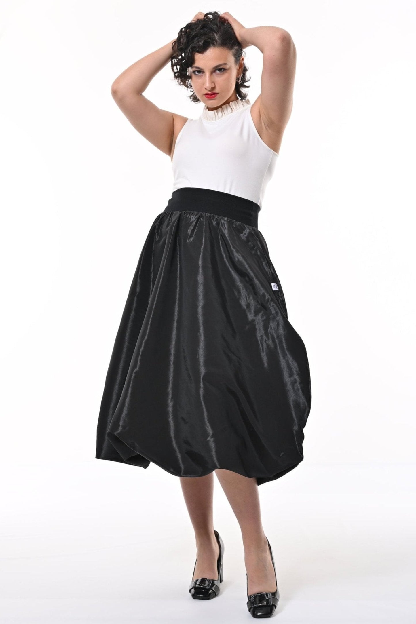 Enoki Puffball Skirt In Black Taffeta