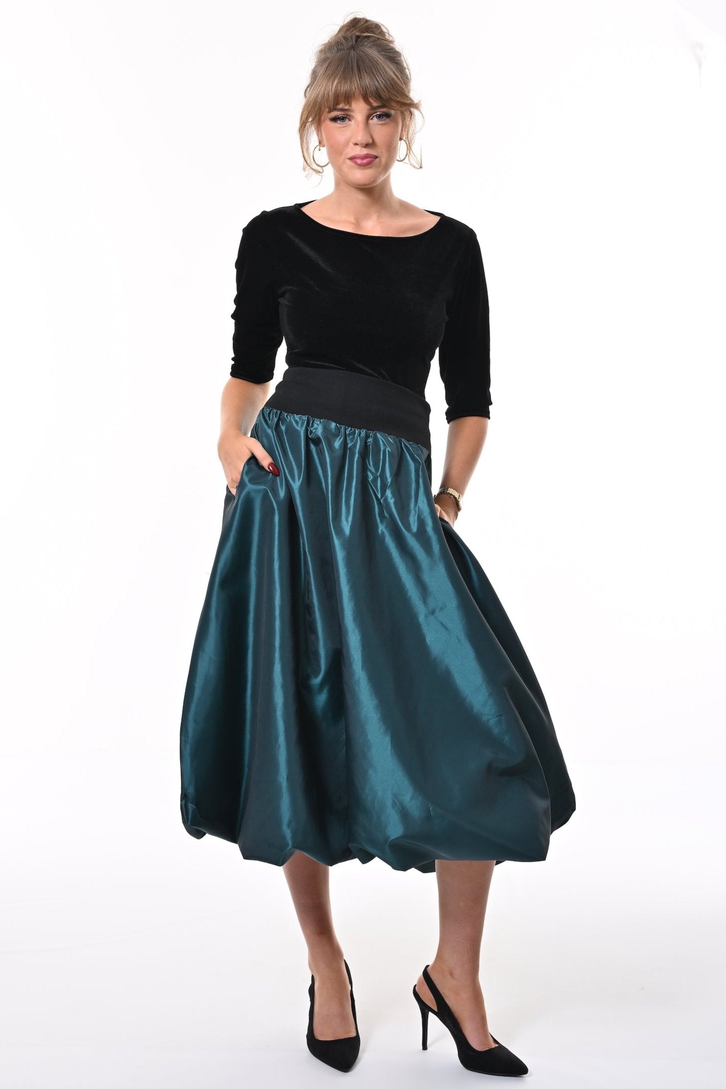 Enoki Puffball Skirt In Teal Taffeta