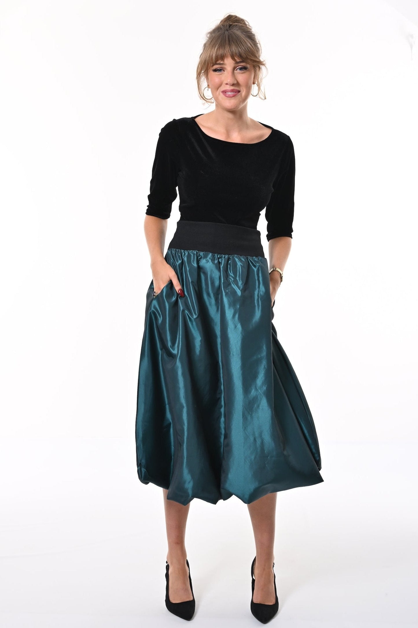 Enoki Puffball Skirt In Teal Taffeta