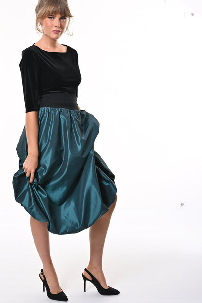 Enoki Puffball Skirt In Teal Taffeta