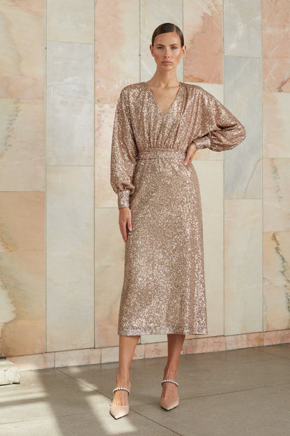 Nude sequin long sleeve dress