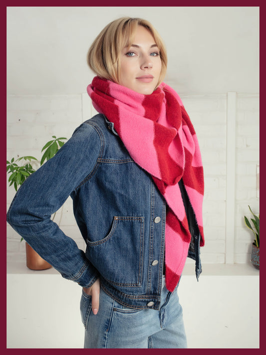 Edwina Knitted Triangle Scarf - Pink Stripe