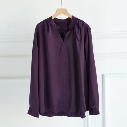 Custom Pure Silk Long Sleeve Y-neck Blouse | Eshonai | 22 Momme Silk Charmeuse