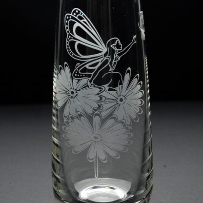 Fairy & Butterfly Glass Bud Vase - Hand Etched/Engraved Gift