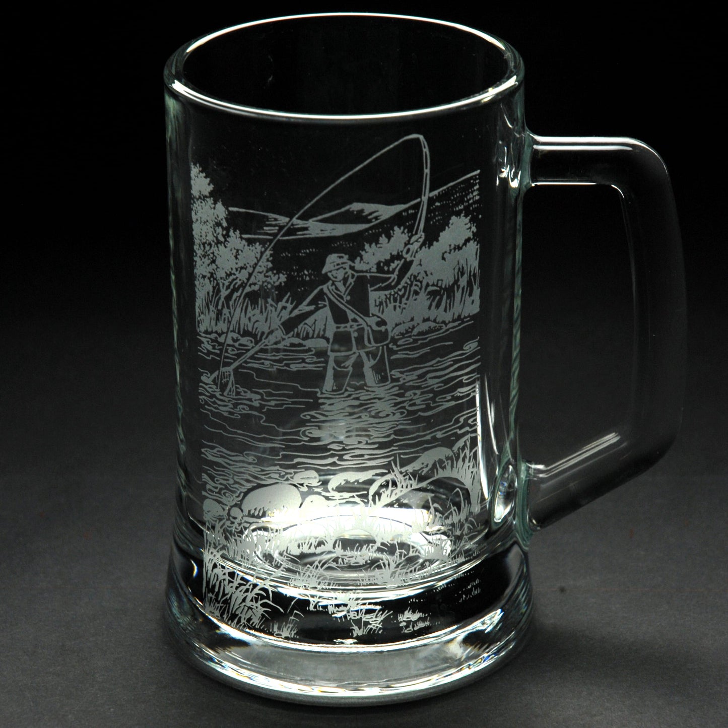 Fly Fishing Tankard Glass - Hand Etched/Engraved Gift